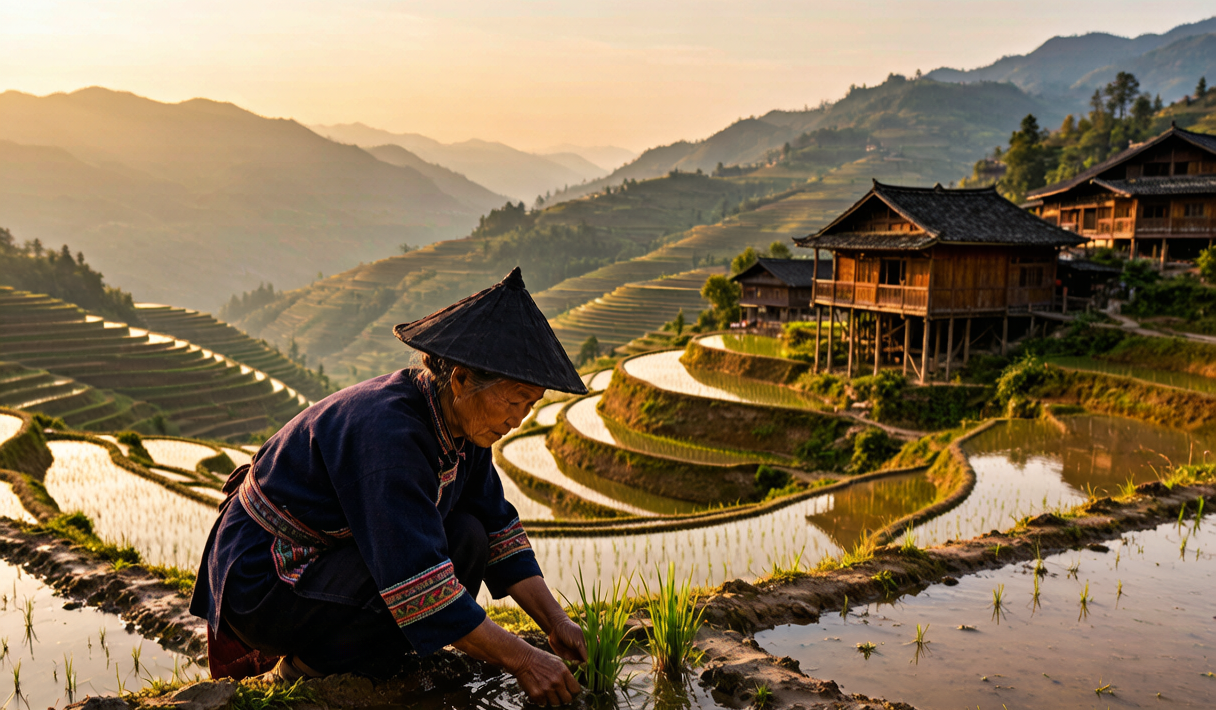 Hani mushroom houses above Yuanyang terraces