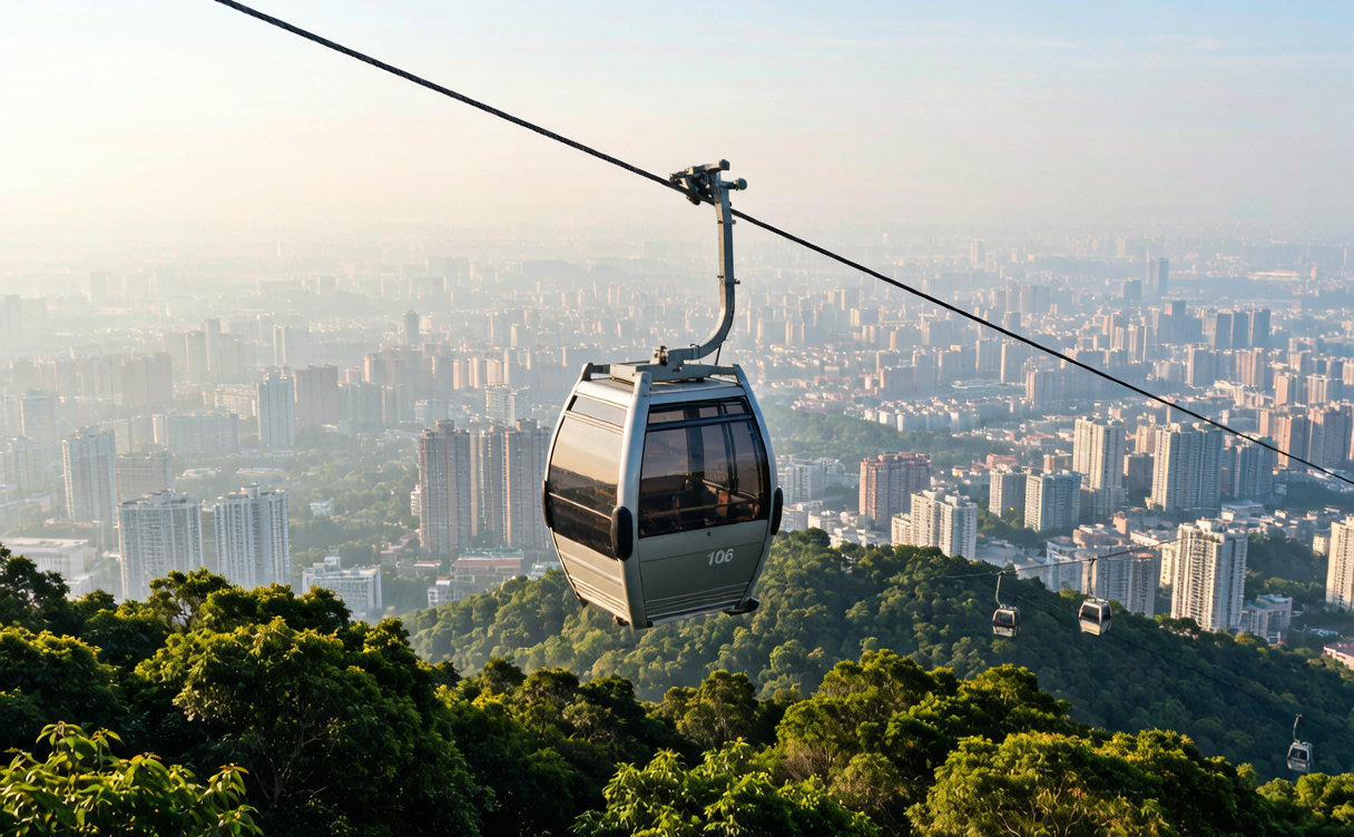 Baiyun Mountain cable car above the forest canopy near Guangzhou