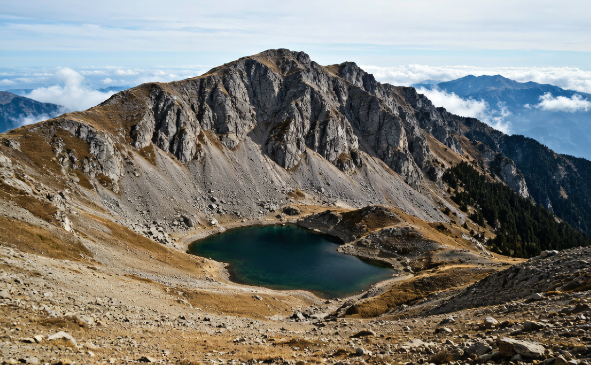 Baoji travel guide - glacial lake below the summit ridge of Mount Taibai