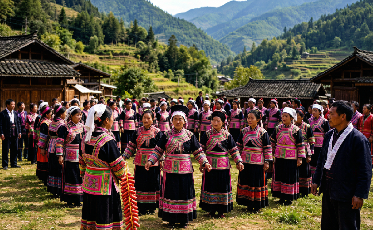 Basha Miao Village guide - ceremonial gun salute and lusheng performance in Congjiang, Guizhou