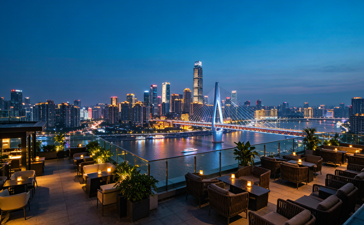 Lit stilt houses of Hongyadong in Chongqing at night