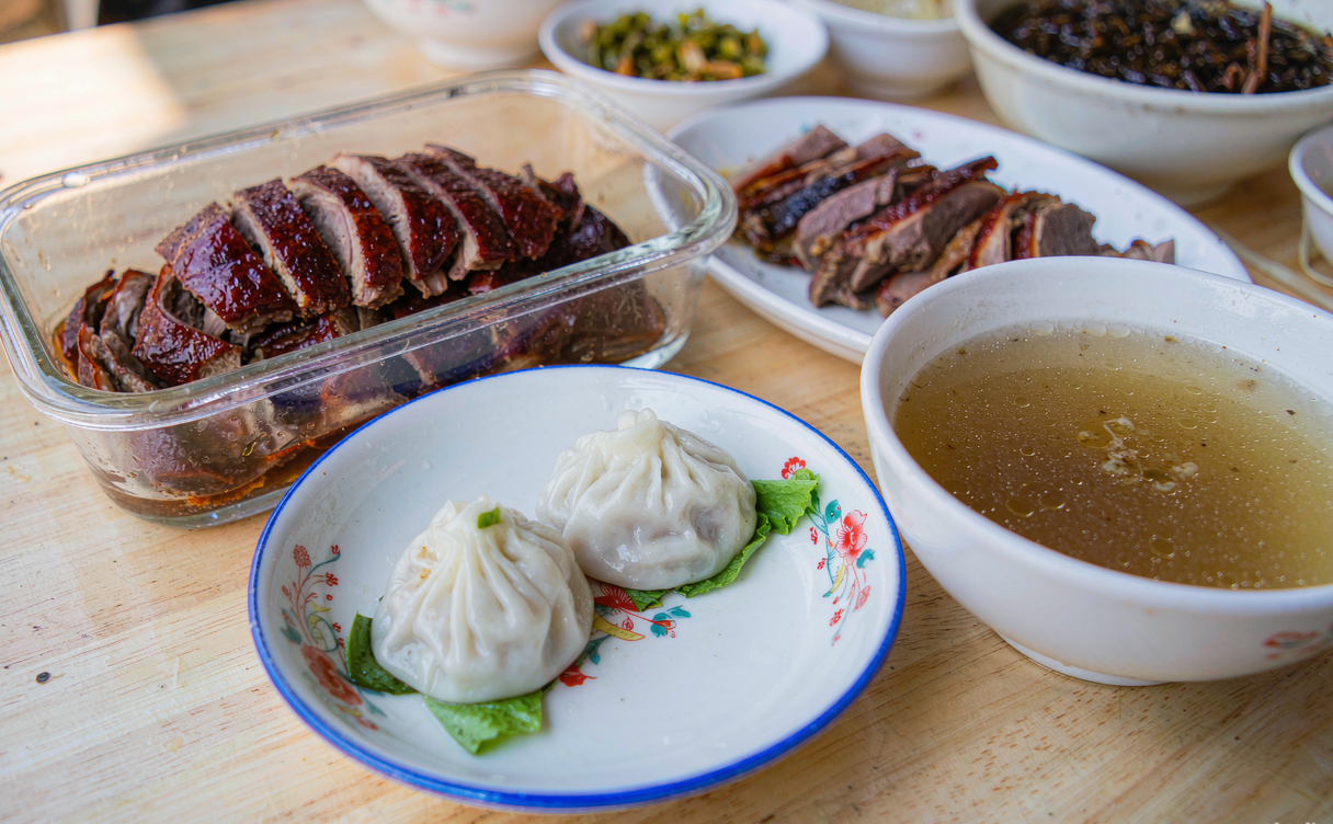 Nanjing hotel breakfast with salted duck and soup dumplings