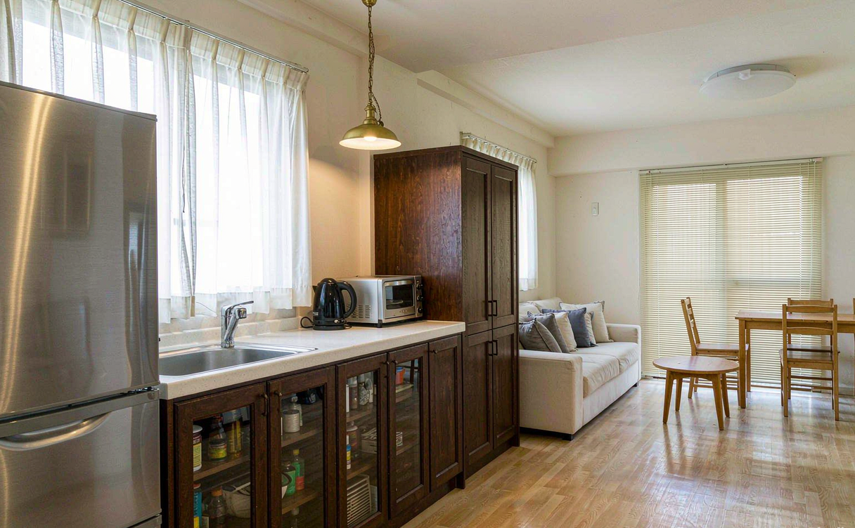 Serviced apartment kitchenette set up for a long stay in Shenzhen
