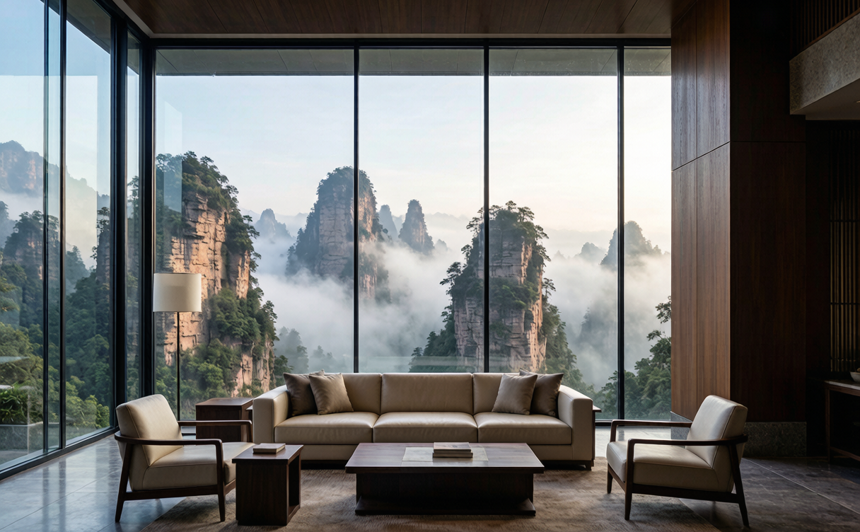 Zhangjiajie's quartz-sandstone Avatar peaks rising above clouds in Wulingyuan