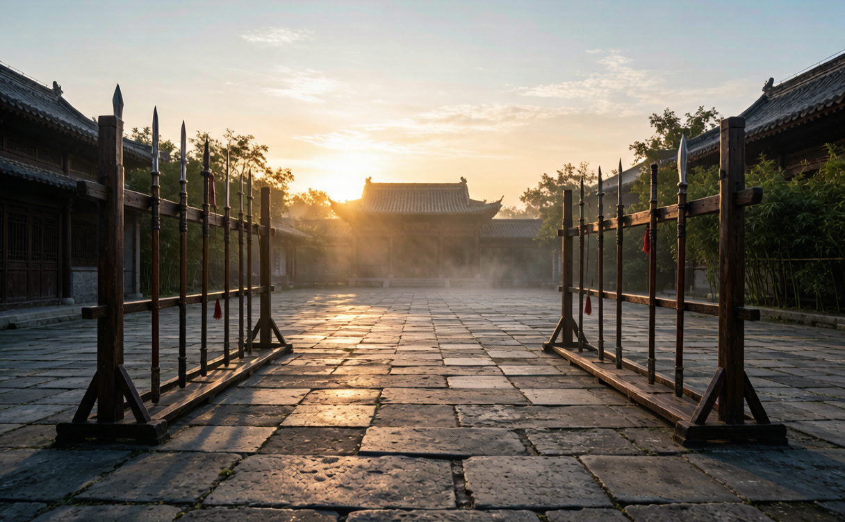 Cangzhou Grand Canal park - restored canal embankment and walking path at dusk