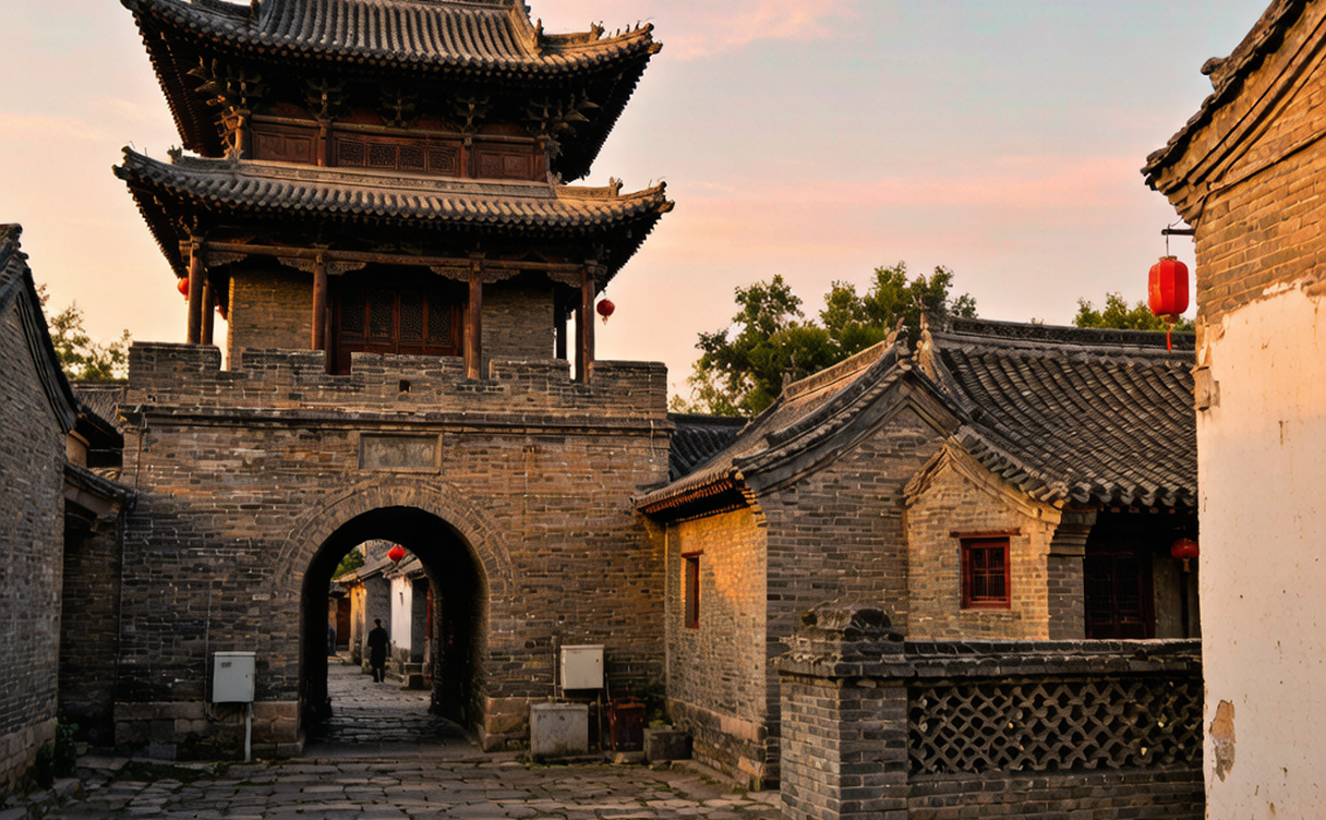 Ancient Shangdang town gate and traditional courtyard homes in Changzhi, Shanxi