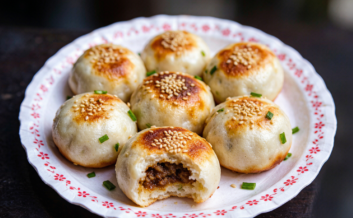 Budget food China guide - cheap steamed street buns on a paper tray at a Chinese market