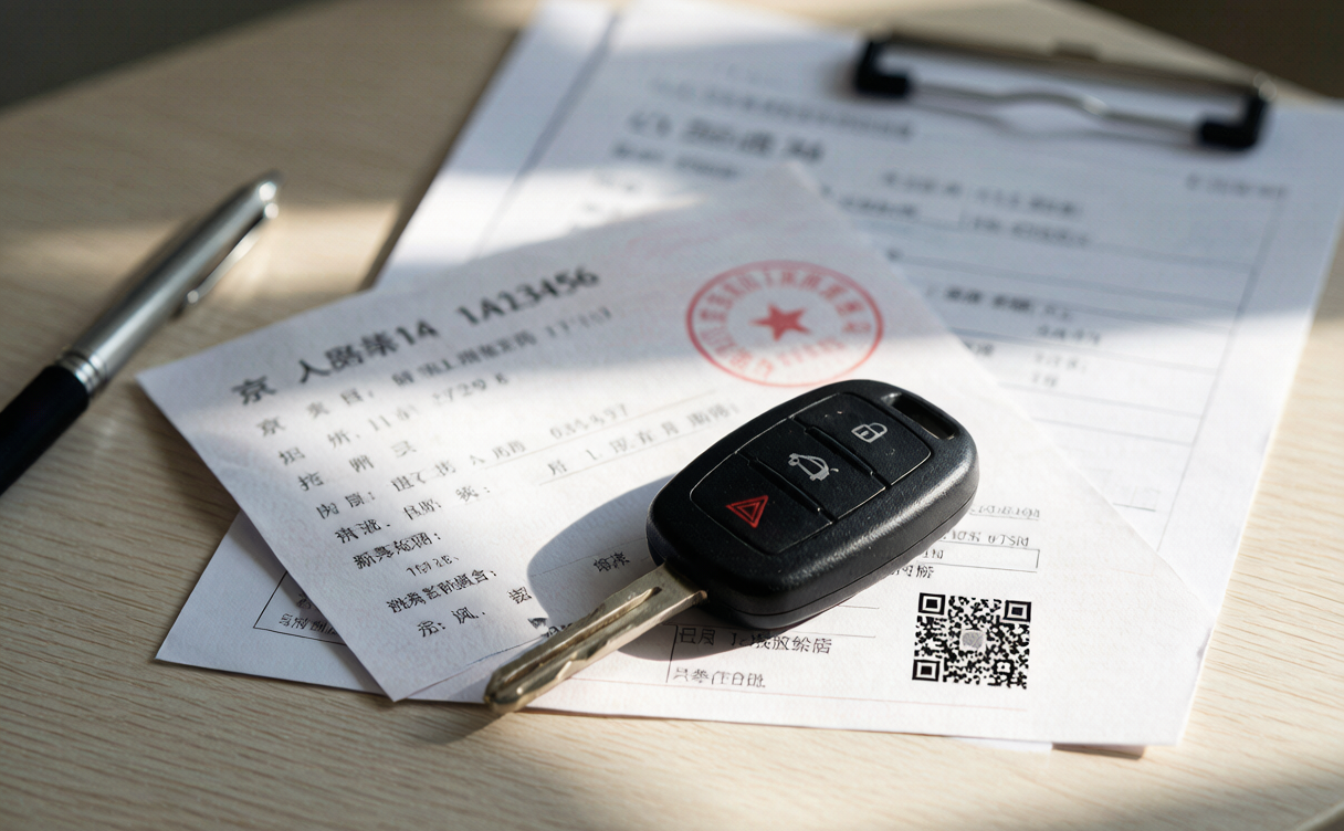 China temporary driving permit for tourists shown with rental car keys, China