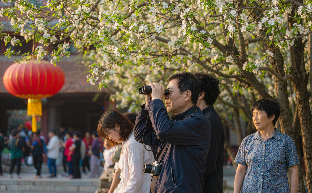visitors under blossom canopy Wuhan