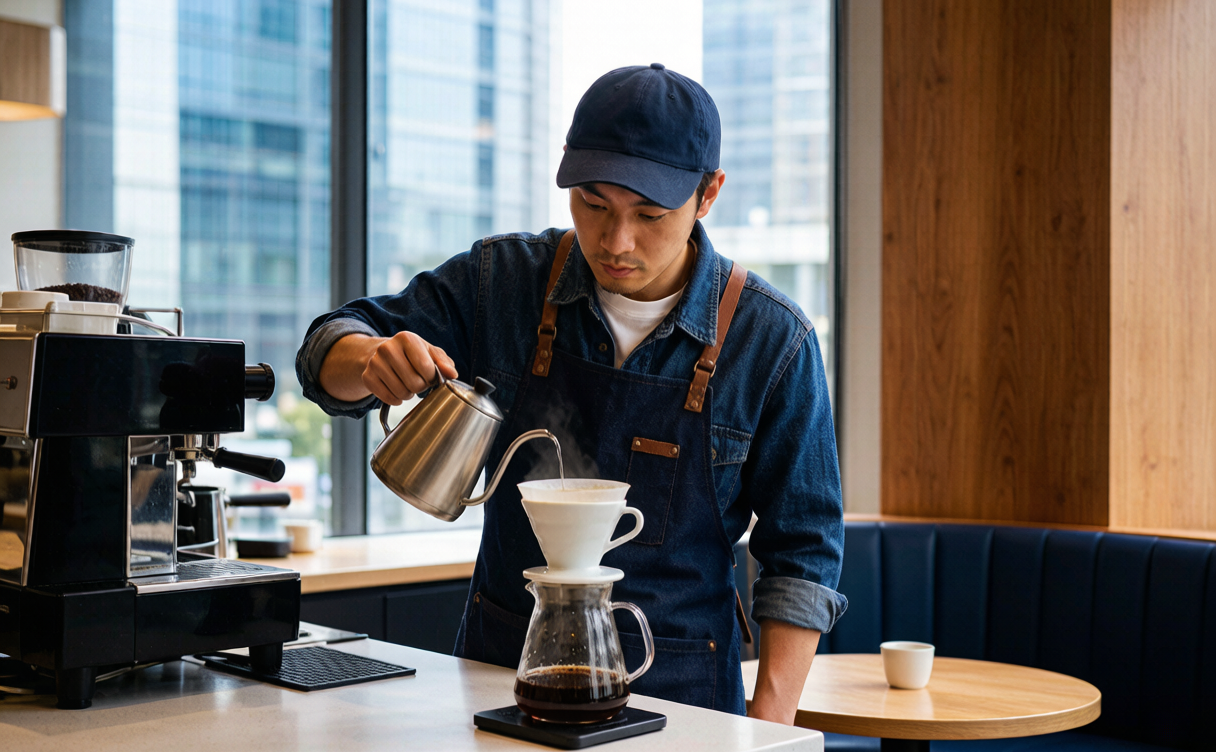 China coffee culture guide - barista brewing pour-over coffee at a Shanghai specialty café