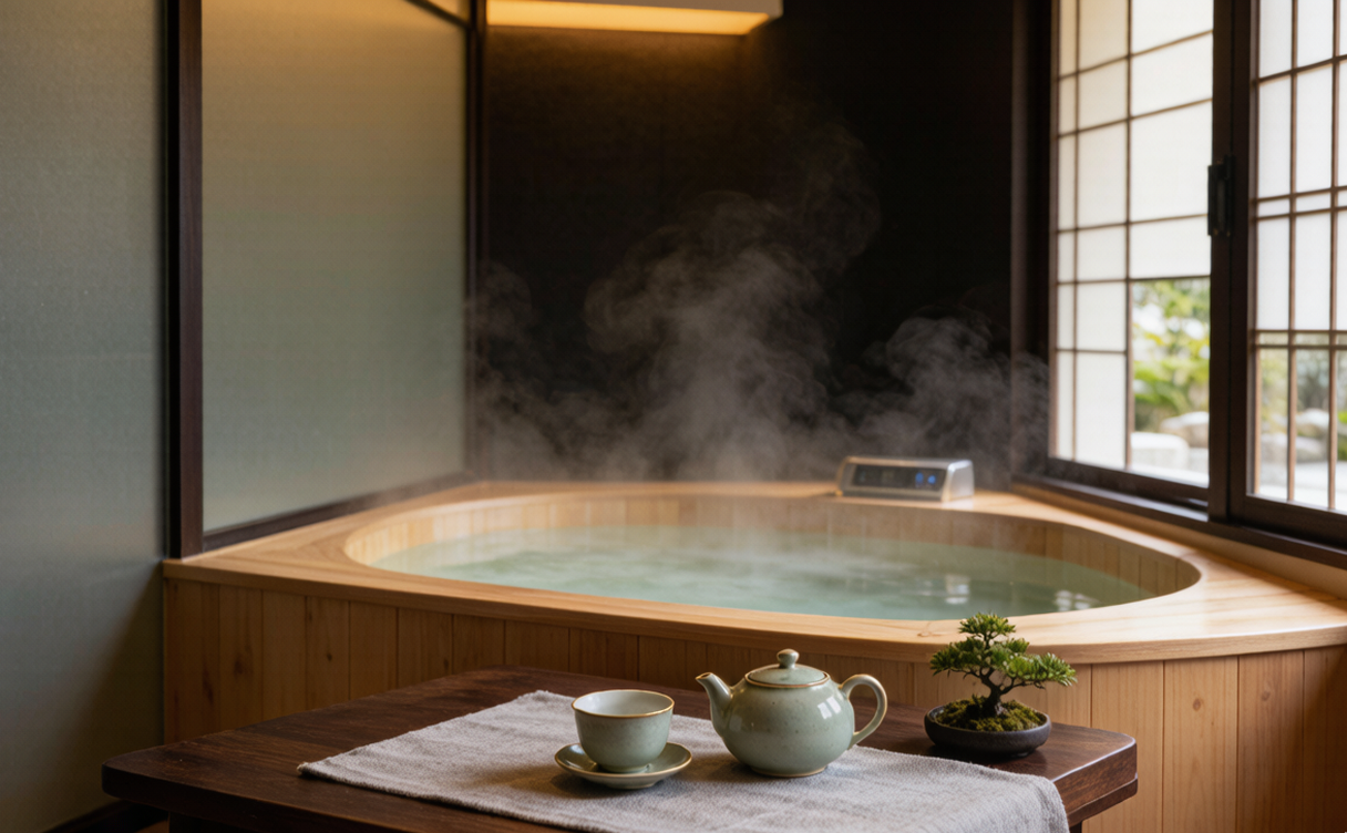 Outdoor hot spring pools steaming in snow at a northeastern China resort
