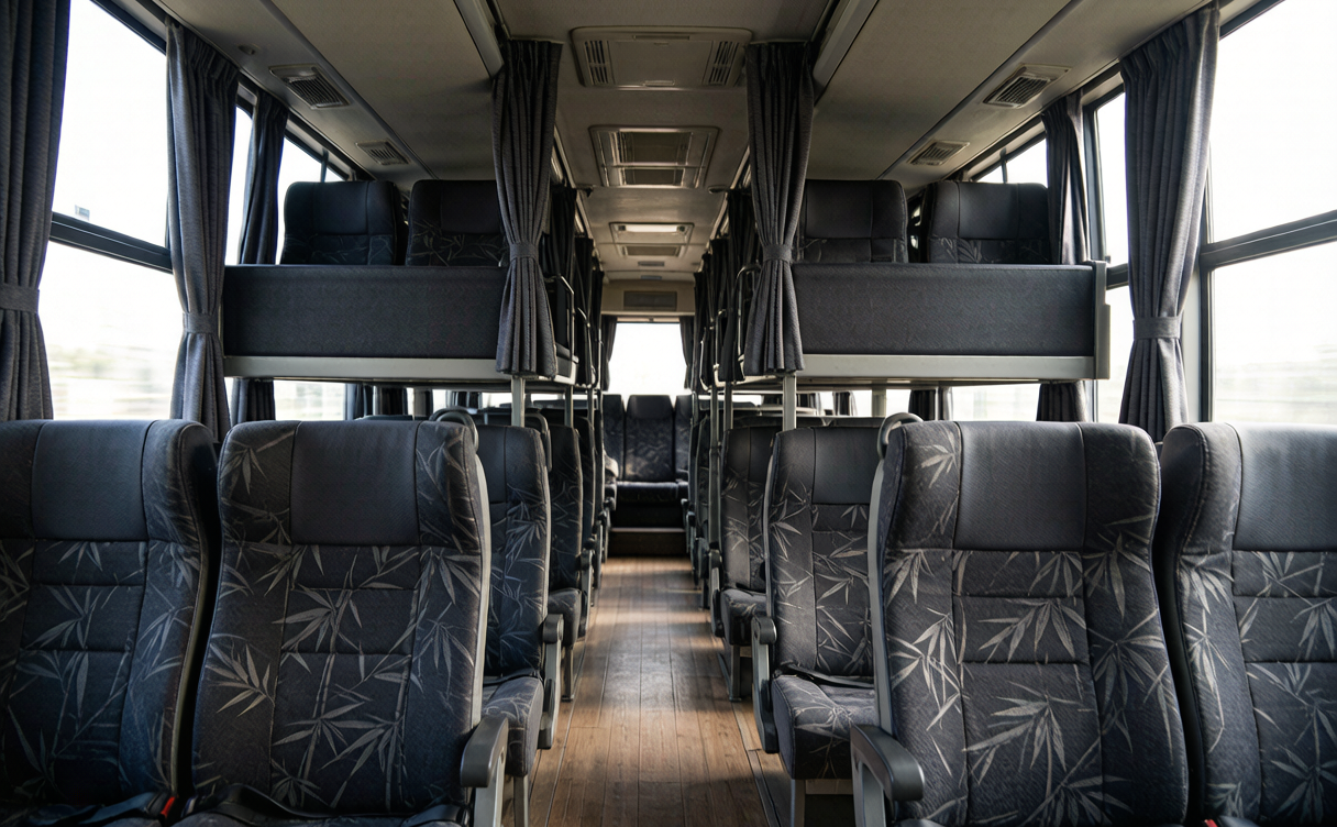 Long distance buses in China - intercity coaches at a bus terminal in Guizhou, China