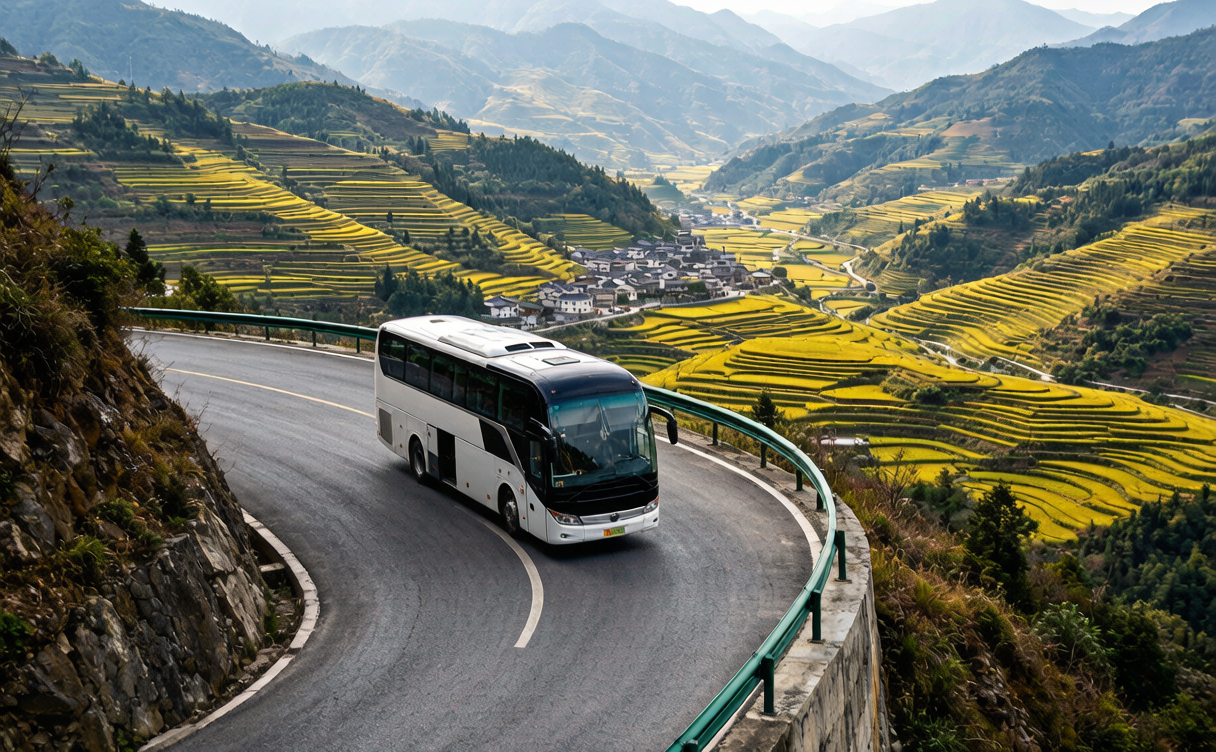 China sleeper bus experience - two tiers of berths inside a long-distance sleeper coach, China