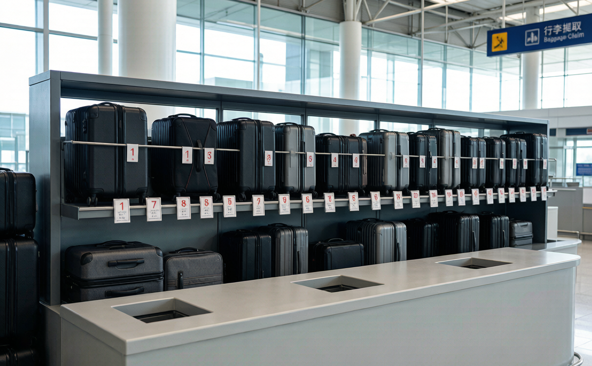 Luggage storage in China - automated lockers beside a railway station concourse in Shanghai, China