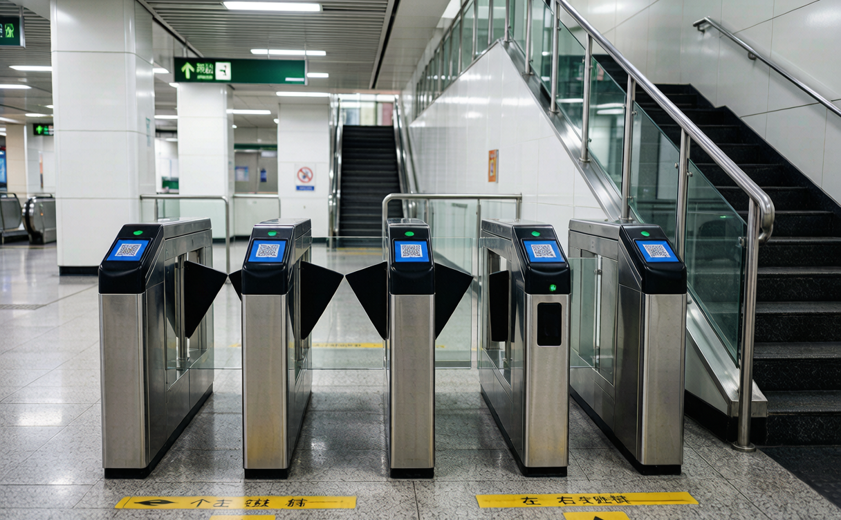 Scanning Alipay QR code at Shanghai subway gate