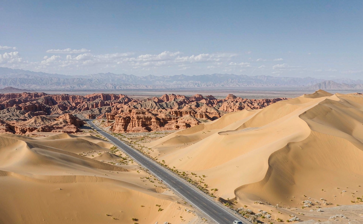 Duku Highway winding through Tianshan mountains in Xinjiang, China