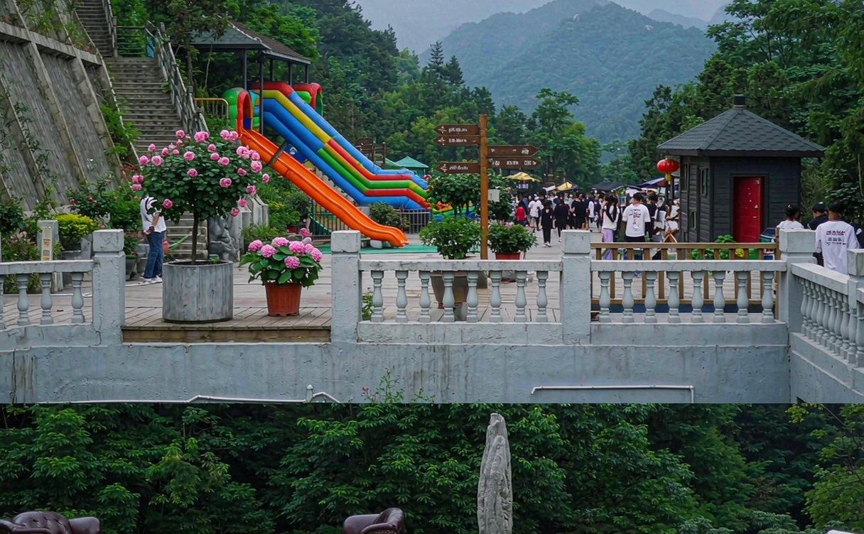 Terrace at a cool mountain resort popular in China during summer