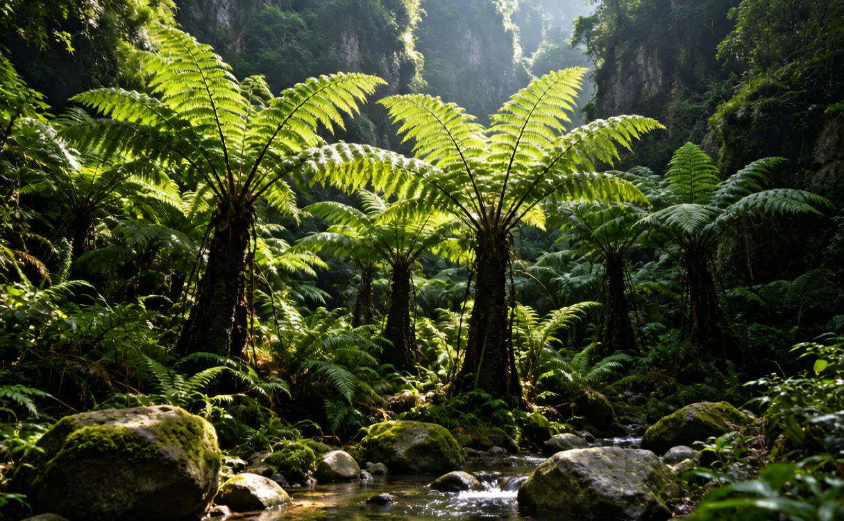 Chishui waterfall travel guide - ancient tree fern grove in a shaded ravine