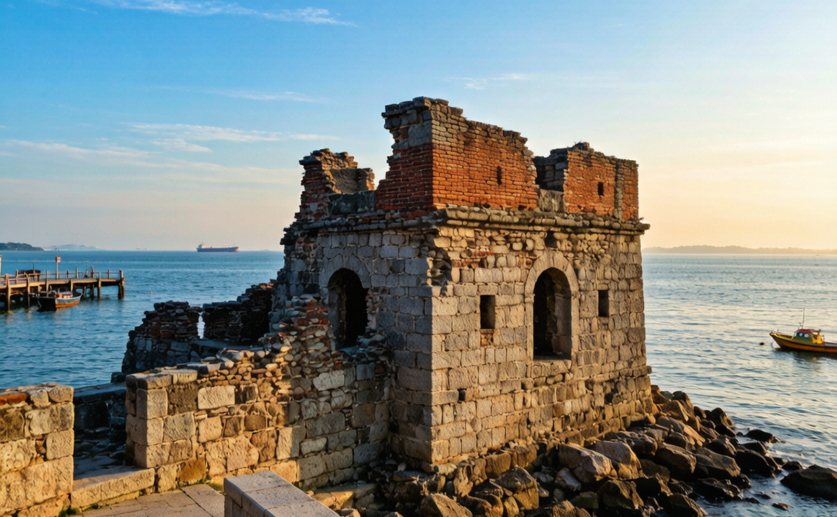 Humen opium war fort ruins by the sea in Dongguan, Guangdong