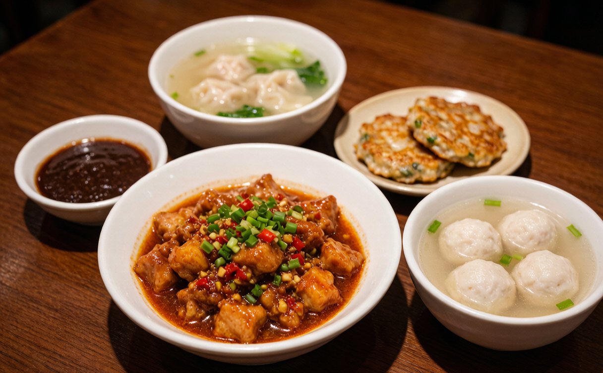 Bowl of Fuzhou fish-ball soup on a street stall