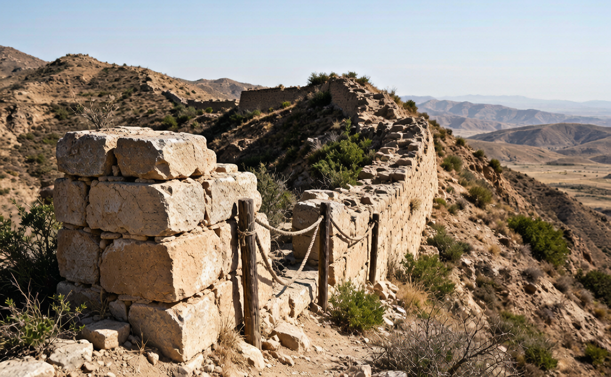 Empty Great Wall steps at sunrise with mist in the valleys