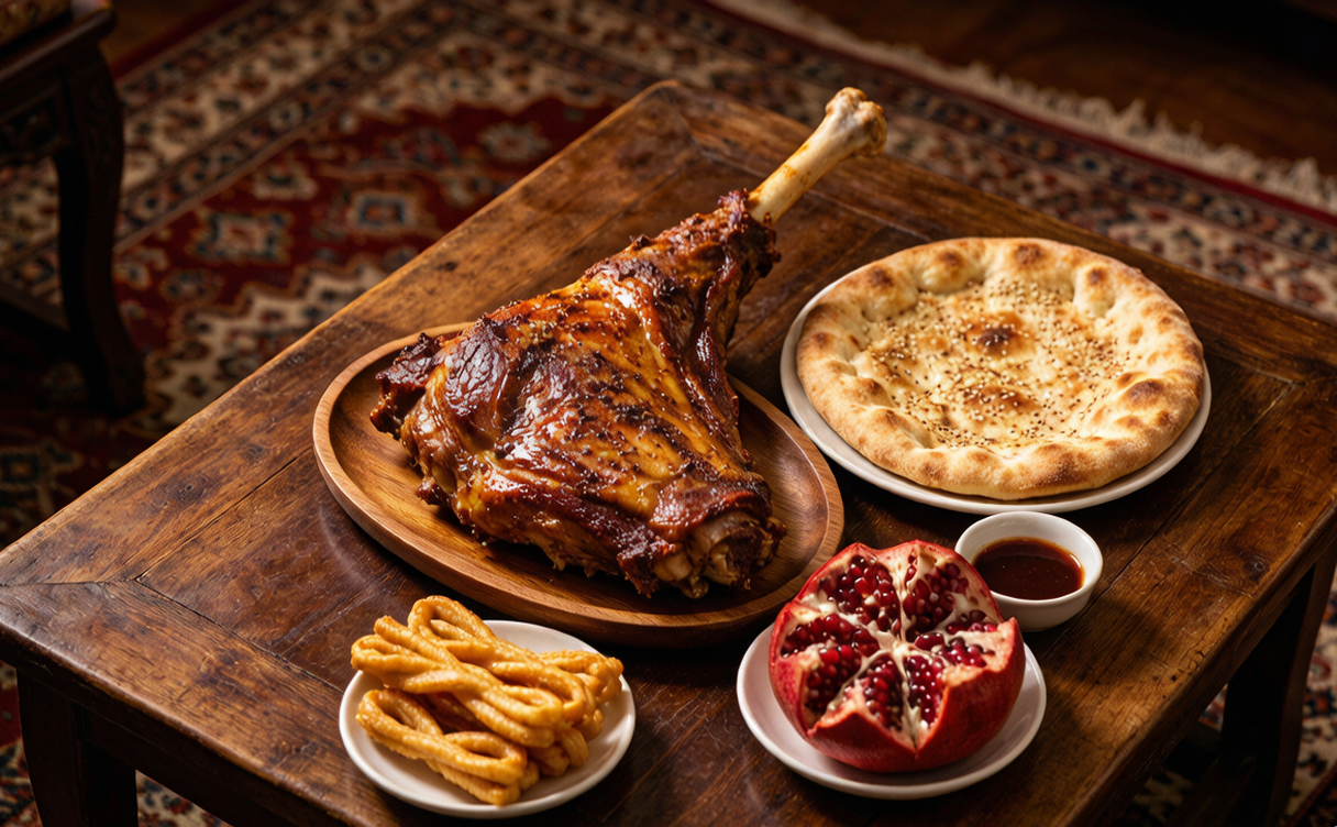 Xinjiang China cumin lamb skewers and naan bread at a night market grill