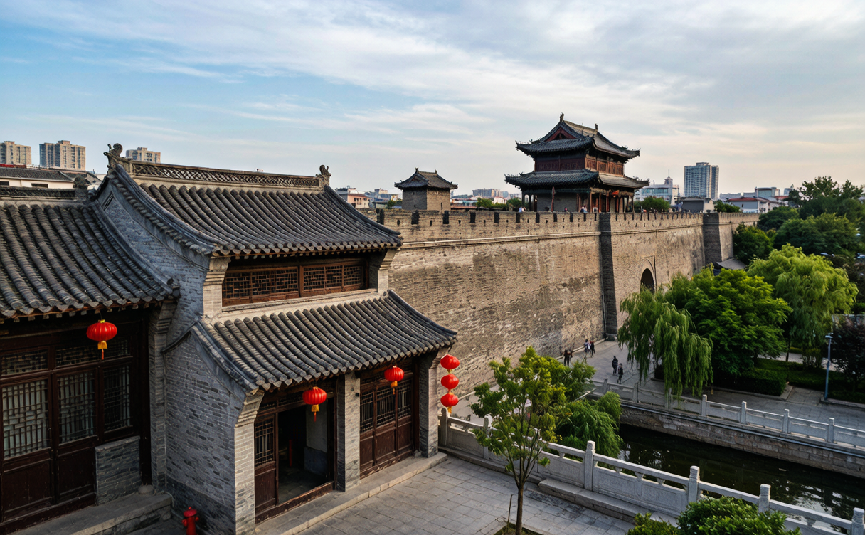 Ancient city wall and traditional courtyards in Handan, Hebei, China