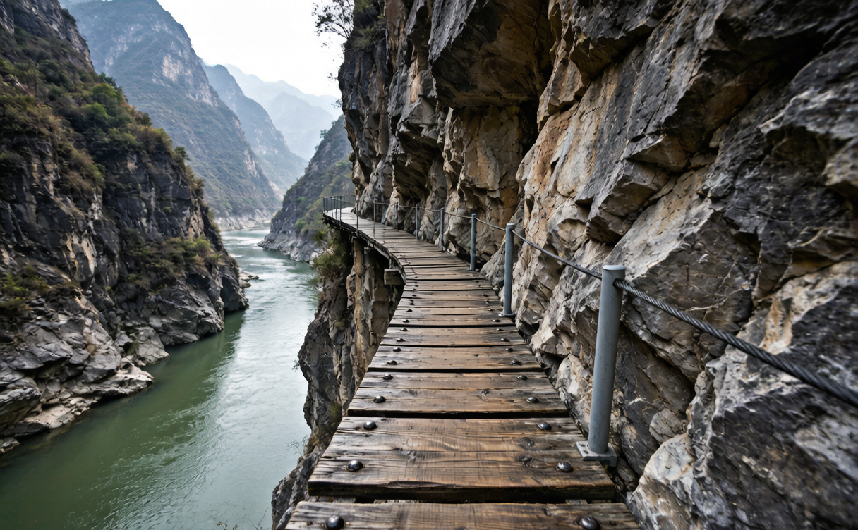 Hanzhong travel guide - cliff plank road above the Baohe river gorge