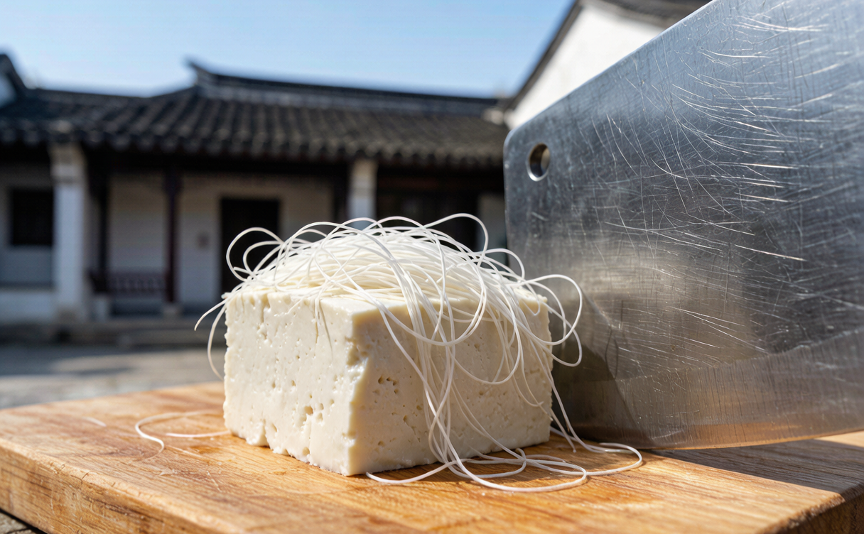 Huaiyang cuisine guide - chef cutting wensi tofu into hair-thin threads in Jiangsu, China