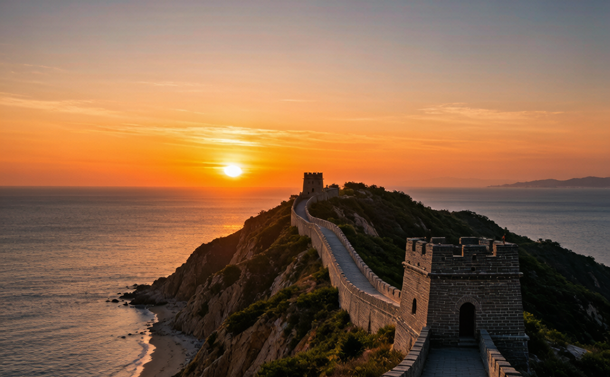 Coastal watchtowers along the Liaoxi corridor near Jinzhou at sunset