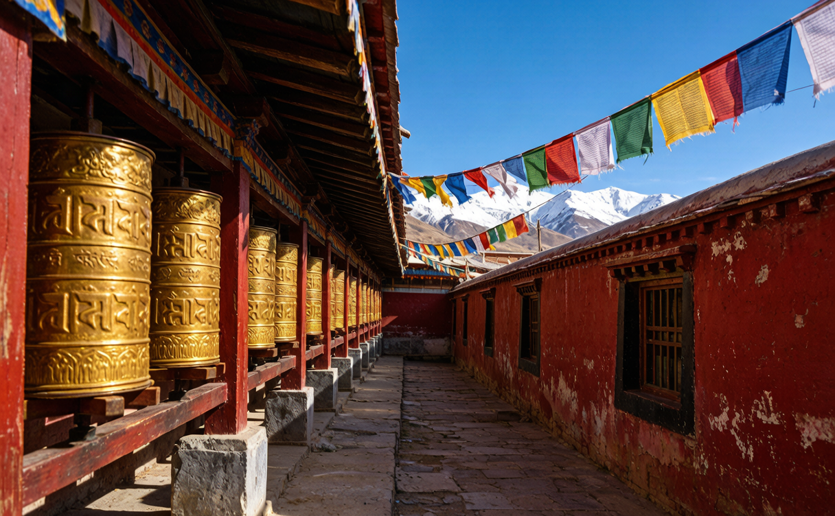 Labrang Monastery guide - the prayer-wheel corridor winding around the monastery in Xiahe, Gansu
