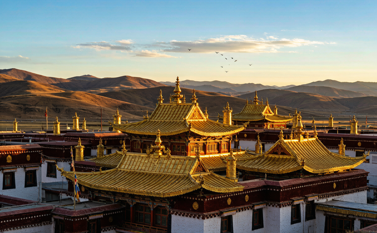 Labrang Monastery guide - the golden roofs of Labrang Monastery against the Gansu grassland