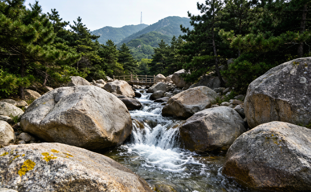 Taiqing Palace Taoist temple courtyards under a cliff at Laoshan, Qingdao