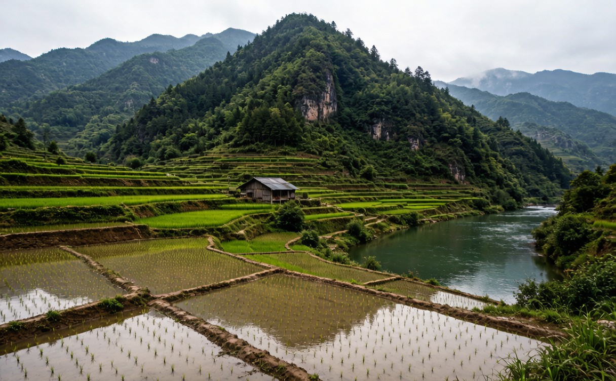 Traditional Qiang stone village nestled among mountains near Longnan, Gansu