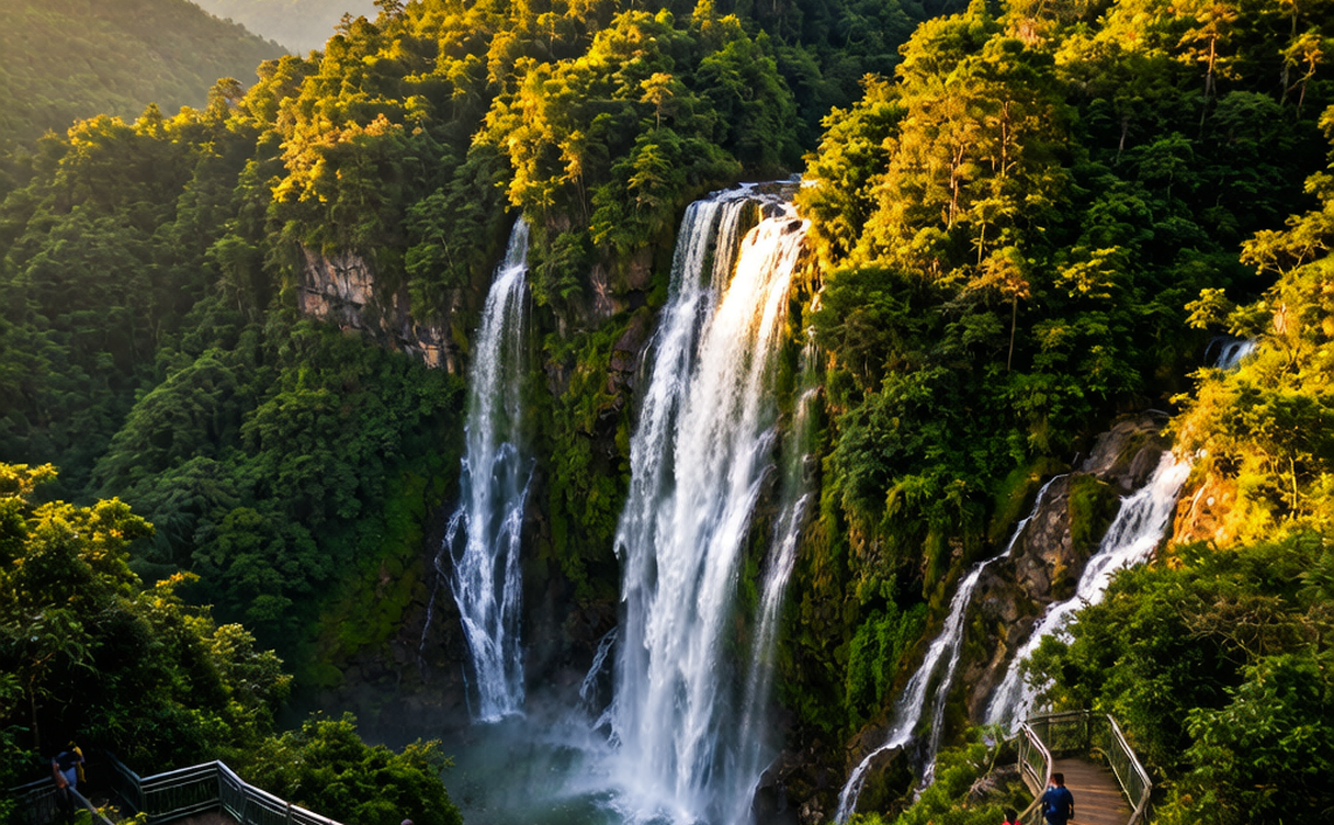 Mount Wawu waterfalls and primeval forest boardwalk near Meishan
