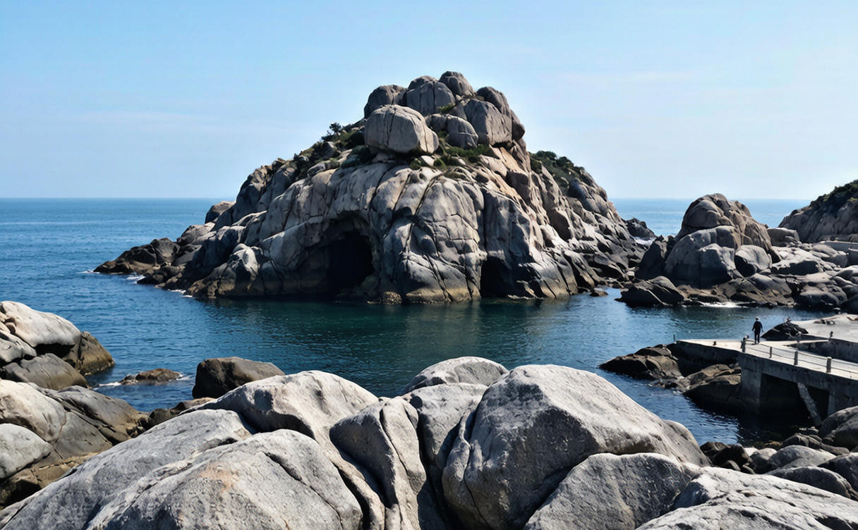 Twisted granite rock peaks of Mount Taimu overlooking the sea near Ningde, Fujian