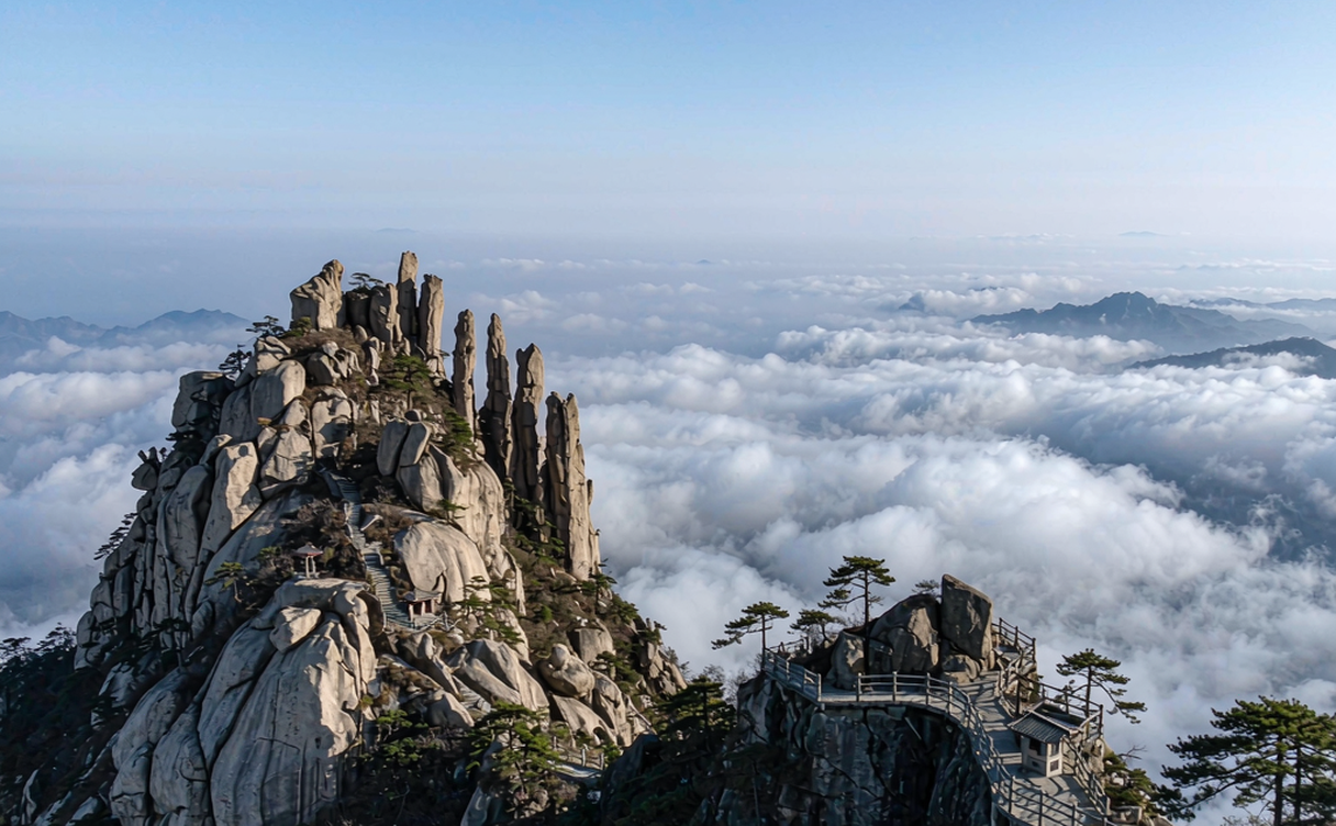 Granite peaks of Yao Mountain in Pingdingshan at sunrise