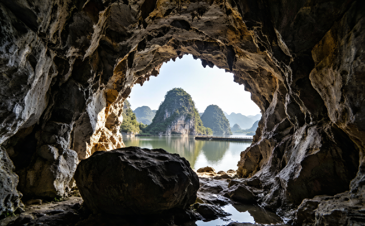 Karst hills and lotus lake at Puzhehei, Yunnan, China