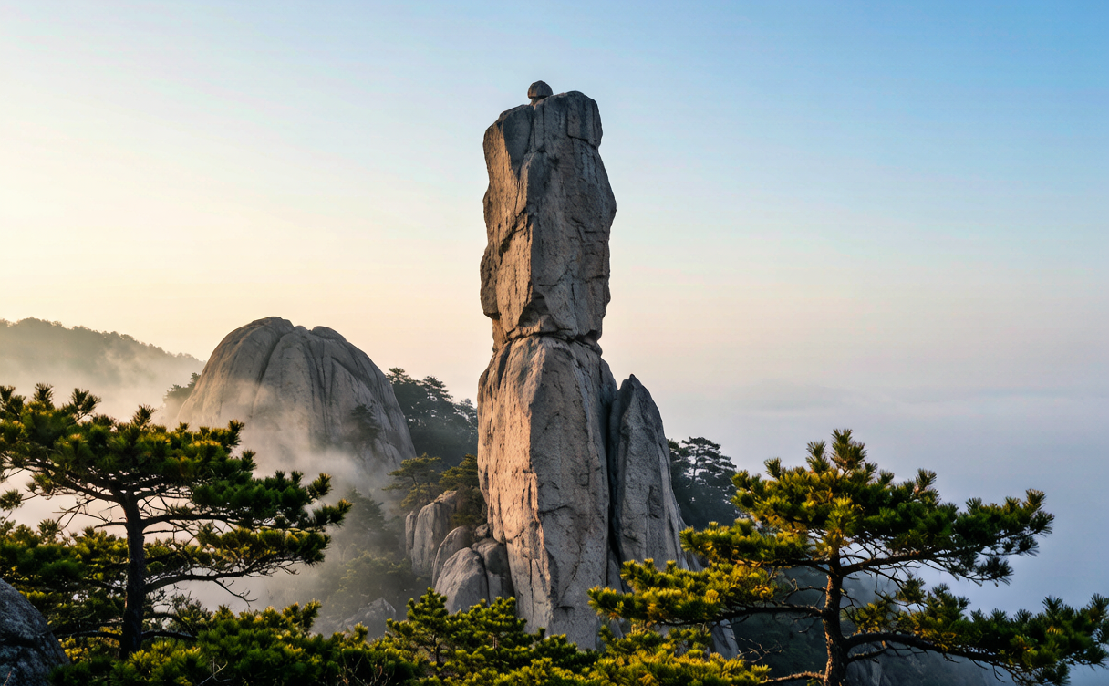 Qianshan Mountain granite peaks in morning mist