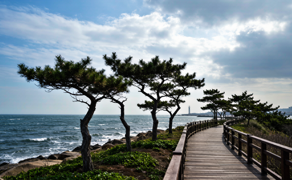 Rizhao travel guide - coastal pine forest boardwalk beside the Yellow Sea