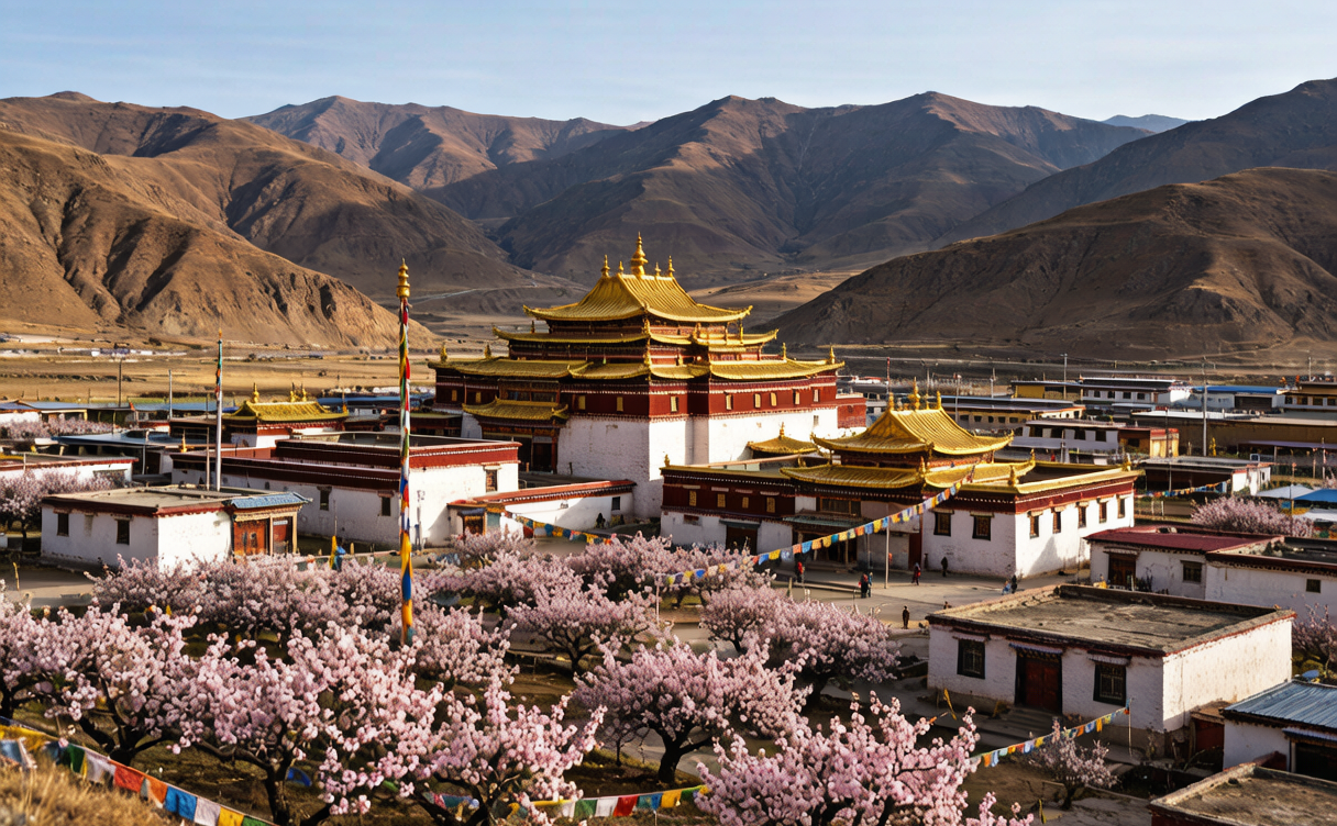 Samye Monastery complex with its mandala layout in Shannan, Tibet, China