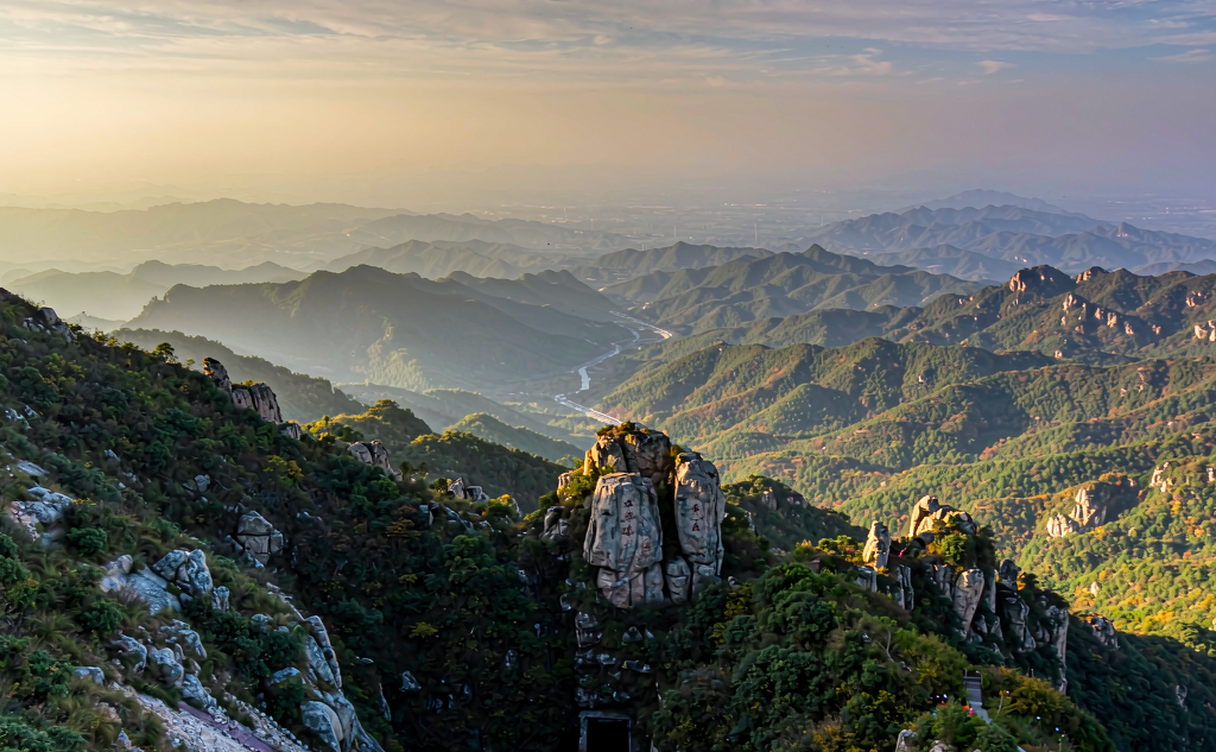 Wooded Beishan mountain park above the Shuanglong caves in Jinhua with a paved walking path
