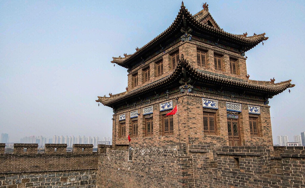 Yingxian wooden pagoda of Fogong Temple in Shuozhou against blue sky
