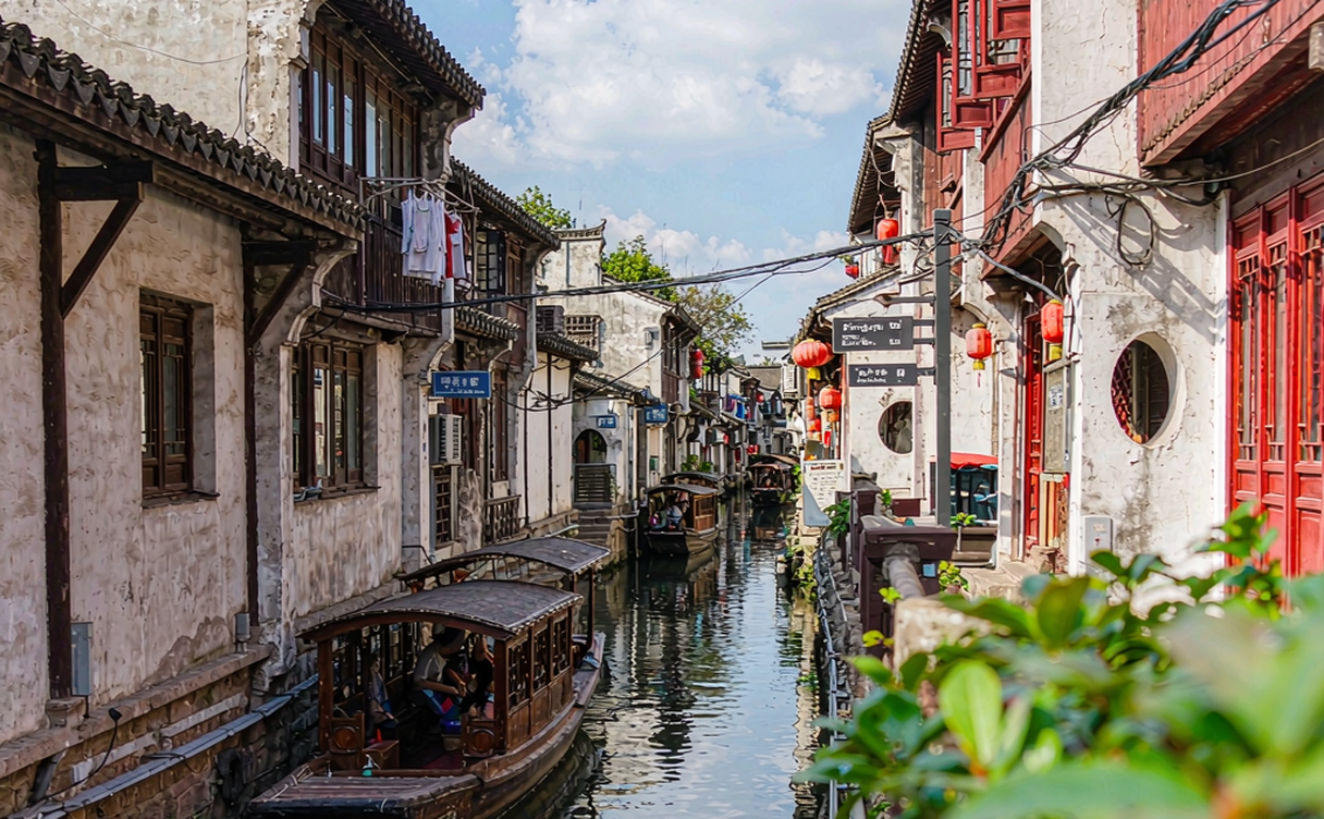 Pingjiang Road in Suzhou with a stone lane beside a quiet canal and traditional houses