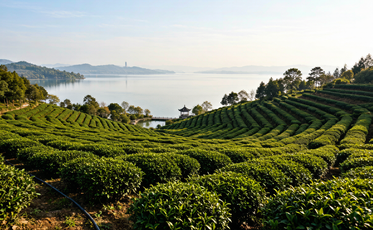 Taihu Lake travel guide - Biluochun tea terraces on the Suzhou island shore