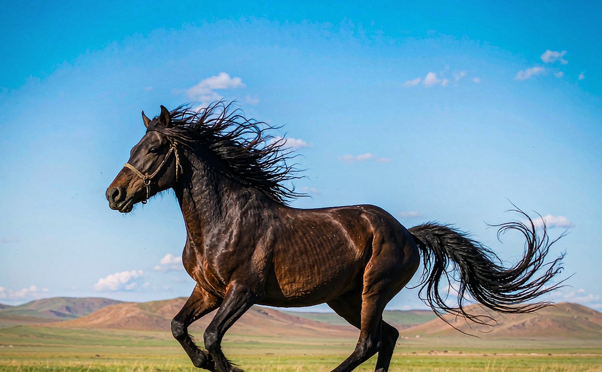 Mongolian yurts and horses on the Horqin Grassland near Tongliao