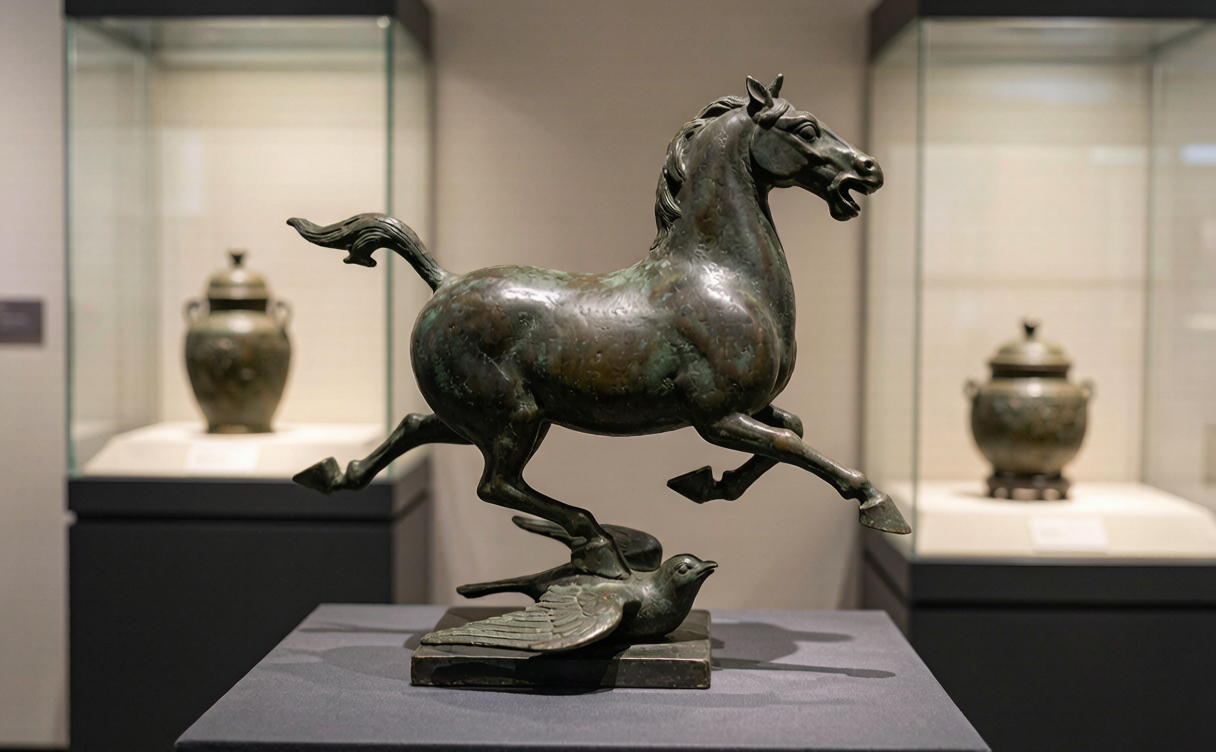 Wuwei travel guide - Bronze Galloping Horse of Wuwei displayed in a museum