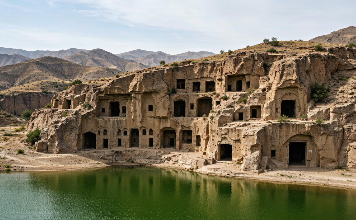 Wuwei travel guide - giant seated Buddha at the Tiantishan Grottoes above the reservoir
