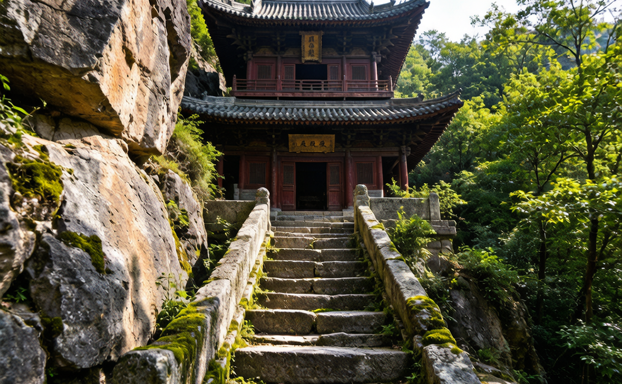 A carved Buddhist figure seated in a rock niche inside a Xiangtangshan grotto