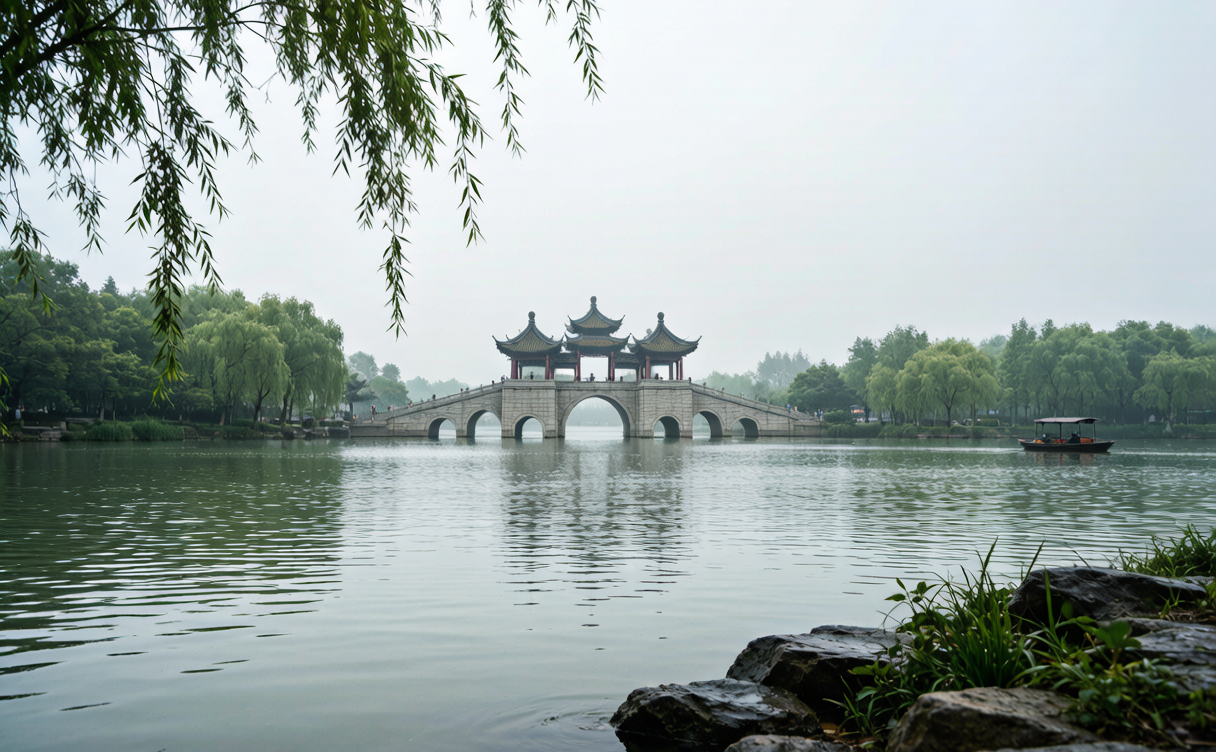 Yangzhou travel guide - Five-Pavilion Bridge on Slender West Lake, Jiangsu